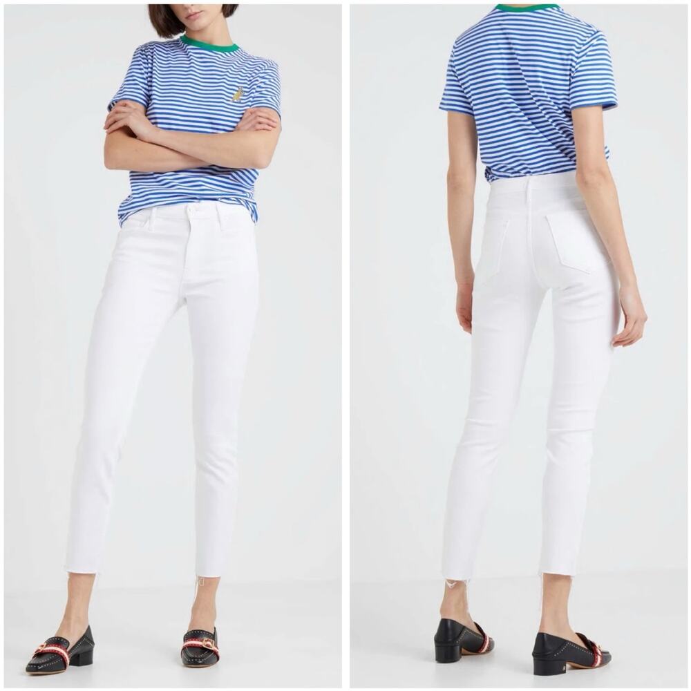 MOTHER Looker Ankle Fray Skinny Jeans Mid Rise Raw Hem Glass Slipper - Size 27